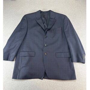 Chaps Ralph Lauren Blazer Men's Navy Blue Plaid 3 Button Flap Pocket‎ Sport Coat